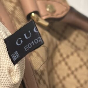 Beige Monogram Shoulder Bag with Gold Accents